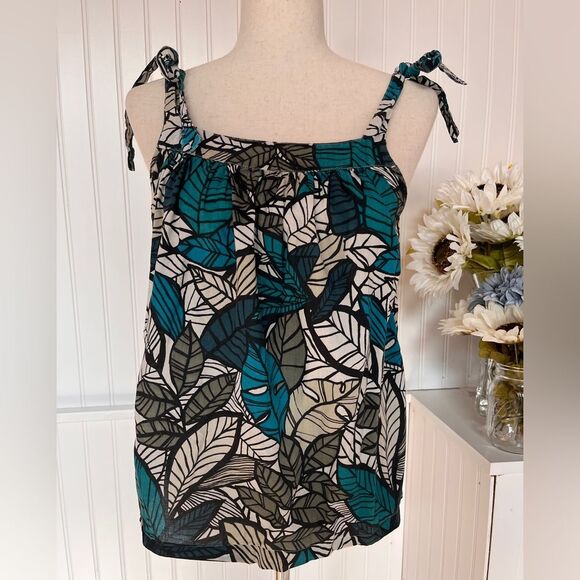 Tropical Leaf Multicolored Tie Tank Top - Picture 2 of 4